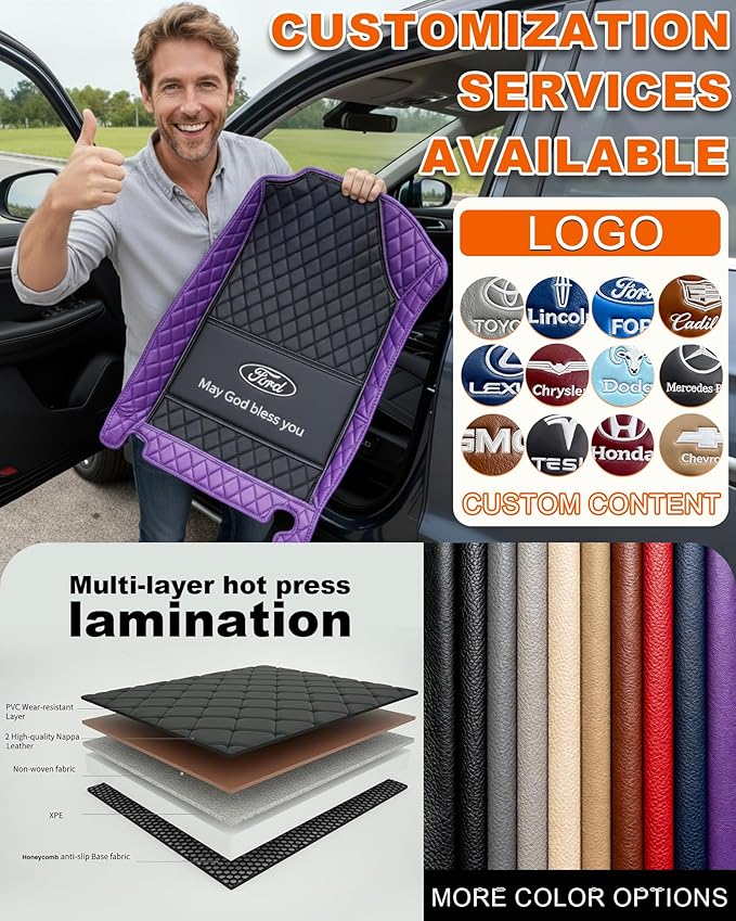 All-Weather car Floor MATS-Suitable for 99% of car Models,Leather car mat, offering Personalized Embroidery and Multiple Color Options,Provide Protection for car Rug (Orange)