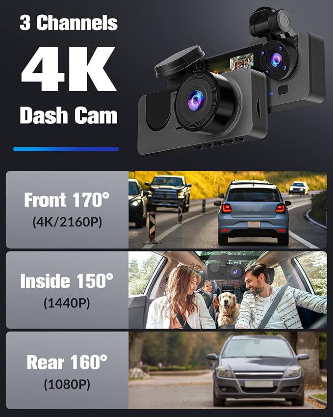 Dash Cam Front Rear,4K/2.5K Full HD Dash Camera for Cars,Dash Cam with Free 32GB SD Card,Built-in Super Night Vision,170°Wide Angle,WDR, Loop Recording,24H Parking Mode.