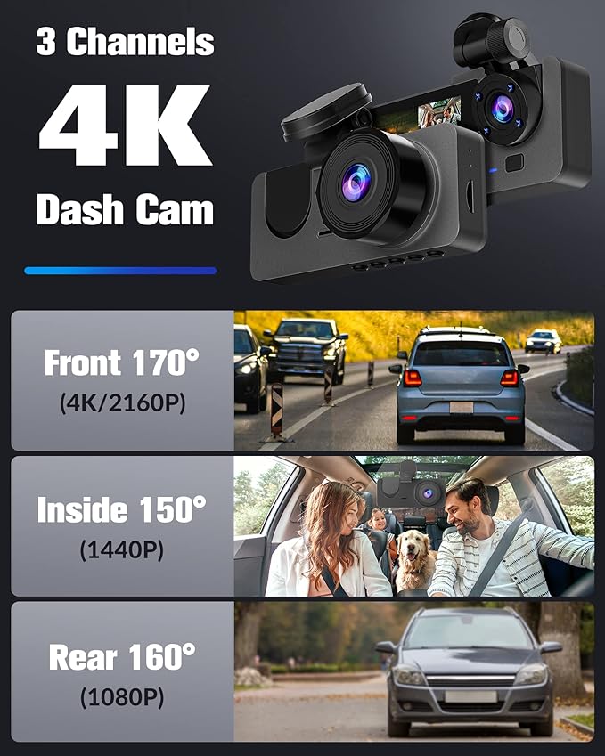 Dash Camera for Cars,4K Full UHD Car Camera Front Rear with 32GB Card,Built-in Super Night Vision,2.0'' IPS Screen,170°Wide Angle,WDR, 24H Parking Mode, Loop Recording