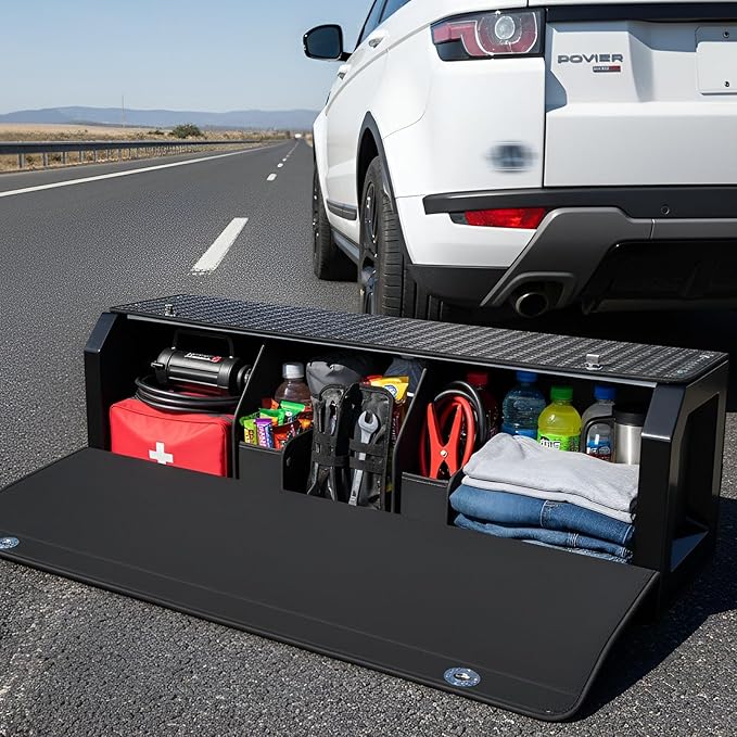 SUV Trunk Organizers and Storage, Waterproof Leather Car Storage Organizer with Lid & Sturdy Handle, Large Capacity Car Storage Bins for Groceries, Commute, Road Trips (39.76 inch)