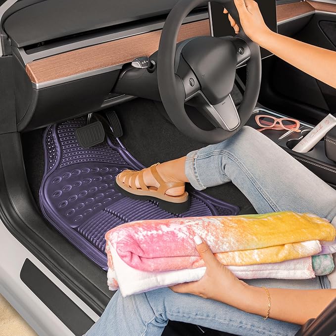 Carbella Automotive Floor Mats for Cars, 2 Piece Car Floor Mats Gray Translucent, Trim-to-Fit All Weather Clear Car Mats for Auto Truck Van SUV, Car Accessories for Women