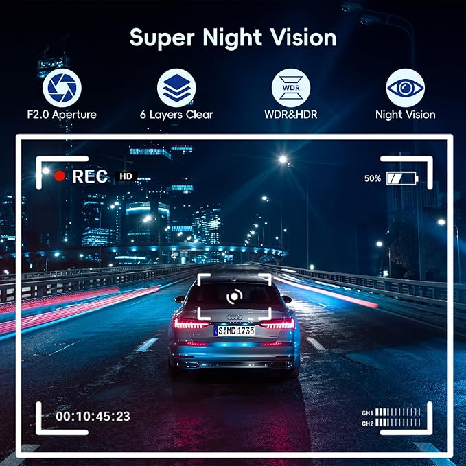 4 Camera System,10" AHD Mirror Rear View Dash Cam, Touch Screen Dash Cam with 128GB Card/Reverse line/WiFi/APP/1080P Night Vision for Car,Pickup,Truck,RV,Bus,SUV,MPV