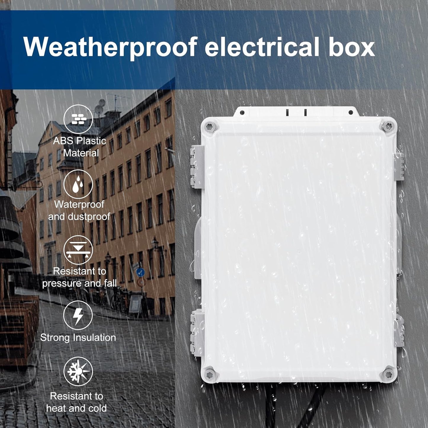 Outdoor Electrical Junction Box, ABS Water Resistant Enclosure with Internal Mounting Panel & Hinged Cover (12.6" H x 9.4" L x 5.7" W)