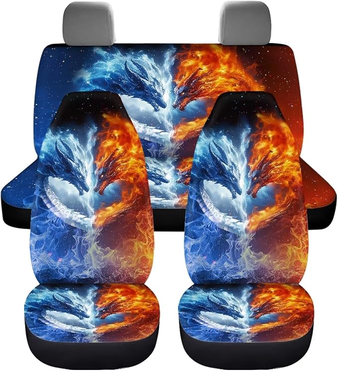 KEIAHUAN Dragon Fire Car Car Seat Covers Full Set Universal Fit Vehicle Bucket Seat Cover Stretchy Breathable Front and Rear Seat Covers for Most SUV,Sedan,Truck,Minivan