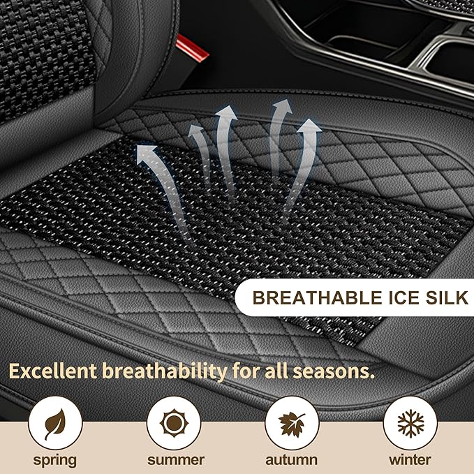 TTX LIGHTING for Honda CR-V 2015-2026 Car Seat Covers, Breathable Ice Silk & Leather Seat Protector, Cool & Anti-Sweat for Long Driving, Airbag Compatible, 5 Seats Full Set (Black&Gray)