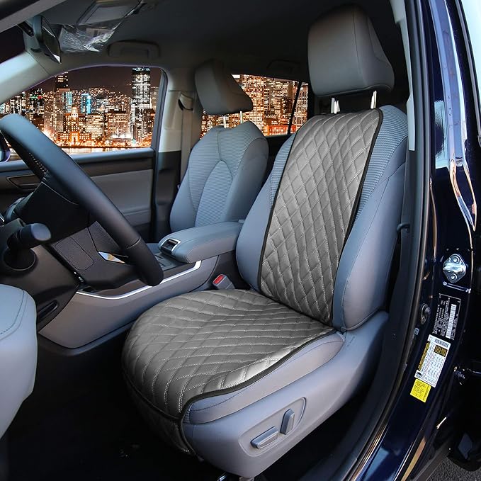 FH Group Car Seat Cushion – Faux Leather Single Front Seat Cover with Front Pockets, Airbag Compatible, Universal Fit Car Seat Cushion for Driver or Passenger Seat, SUV, Truck, Sedan & Van – Gray