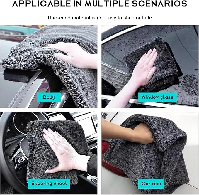 Microfiber Towels for Cars, 1200 GSM Ultra Thick 12.2"x12.2" Soft Car Detailing Drying Towel, Super Absorbent Double Twisted Loop Cloth Cleaning Towel for Car Truck SUV