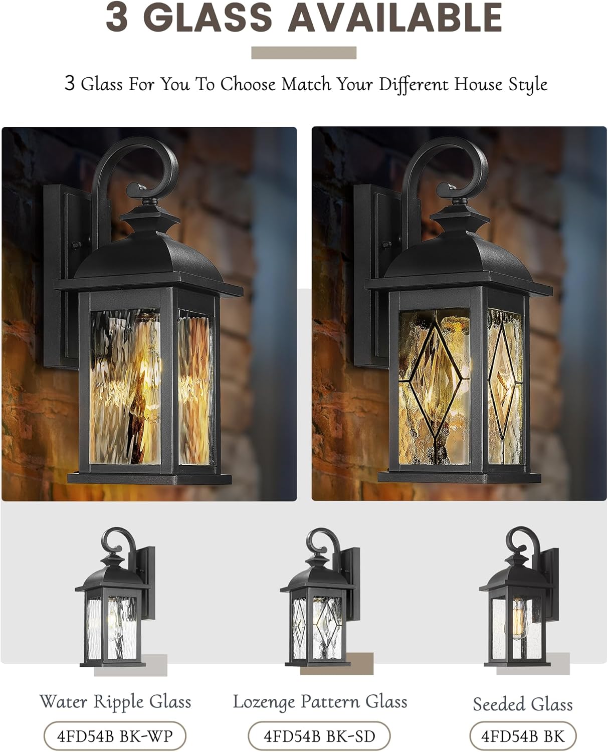 FEMILA Outdoor Wall Light Fixture,1-Light Exterior Waterproof Wall Sconce, Front Porch Lights, Matte Black Finish with Water Ripple Glass,E26 Socket, 4FD54B BK-SD