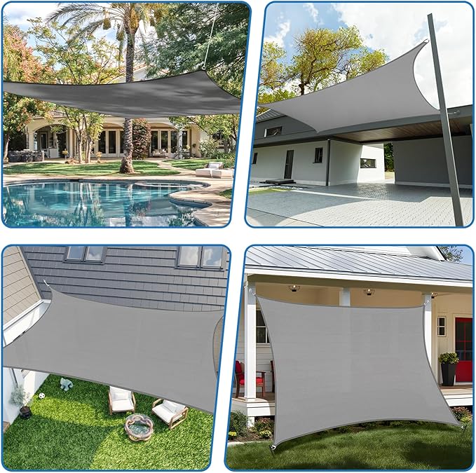 TANG 10'x14' Sun Shade Sail Rectangle Sunshade Canopy UV Block Shade Cloth Pergola Cover for Outdoor Patio Garden Gazebo Deck, Grey