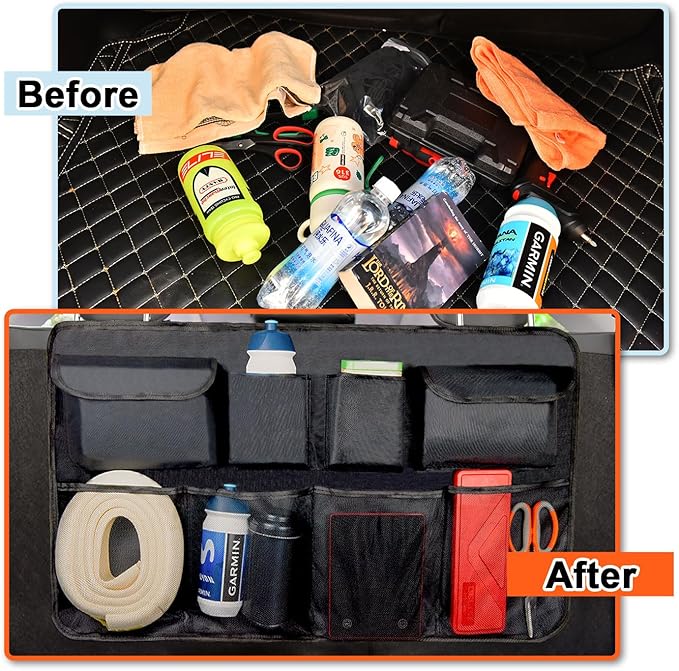 Car Trunk Organizer for SUV Backseat Hanging Storage with 8 Pockets, Heavy-Duty 1680D Oxford Fabric, Foldable Car Organizer for MPV Minivan Sedan, Car Accessories Interior