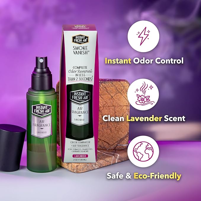 Smoke Vanish - Smoke Odor Eliminator Spray - Removes Odor Instantly with Noxban™ - Eco-Friendly - For Home, Car, & Travel - Lavender Scent - 2 oz. (Pack of 2)