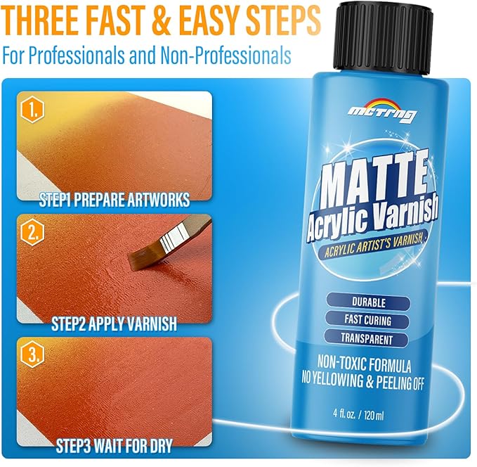 Matte Varnish for Acrylic Painting, Satin & Matte Acrylic Varnish, Non-Yellowing, Non-Toxic, Anti-Crazing, Satin & Matte Finish, Clear Coat for Artwork, for Pro, Hobby Artists