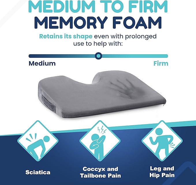 Car Seat Cushion - Firm Memory Foam Wedge Car Seat Cushions for Driving - Sciatica & Back Pain Relief for Long Drives - Auto Seat Cushion 17x17x3
