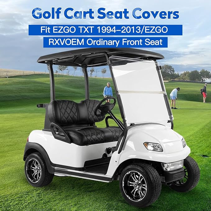 NOKINS Golf Cart Diamond Seat Covers Kit with Sponge Padding - Fit for Most OEM Standard Front Seats, OEM Standard Seat Upgrade Seat Covers (Fit for EZGO TXT 1994-2013/EZGO RXV)