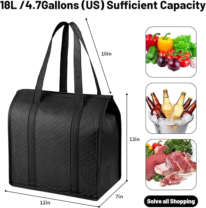 Insulated Grocery Bags with Zippered top Frozen Food Shopping Groceries Travel Insulated Tote Cooler Thermal Bags