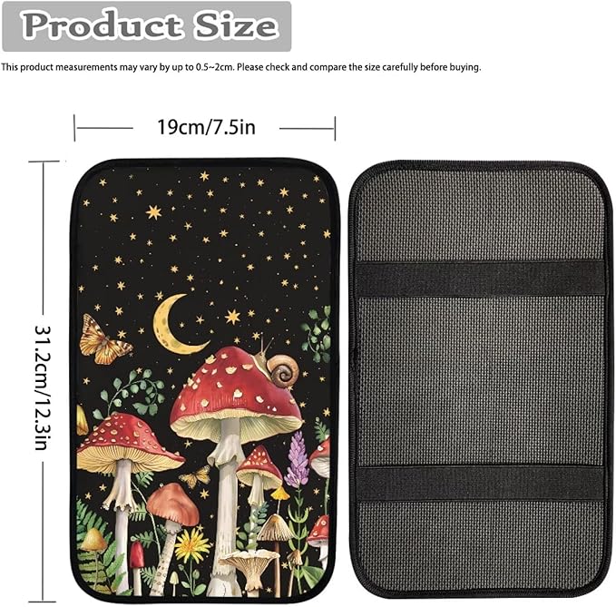 Moon Mushroom Auto Center Console Cover Non Slip Arm Rest Cover for Car SUV Van Vehicles, Auto Seat Box Pad Mushroom Car Accessories Automotive Decoration