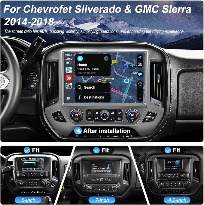 13.1" QLED Car Radio Stereo Upgrade for Chevy Silverado & GMC Sierra 2014-2018, 8-Core Head Unit 4GB+64GB with CarPlay/Android Auto, 2K Touch Screen and 1080P Backup Camera (4+64 Silver)