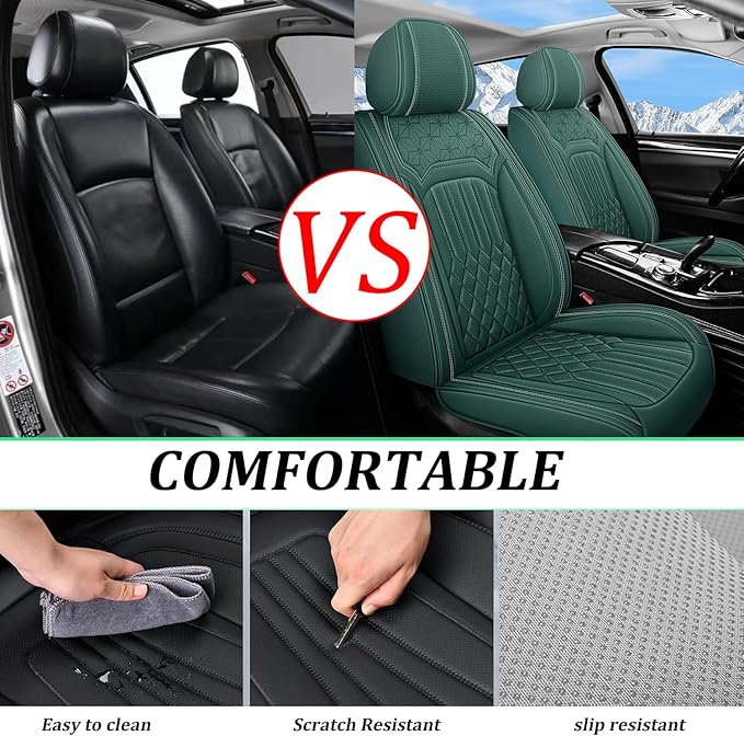 Car Seat Covers for Genesis GV70 2022-2025 2026, Full Set Premium Nappa Leather Waterproof Breathable Anti-Slip Airbag Compatible Car Seats Protector, Soft Car Interior Seats Cover (Green)