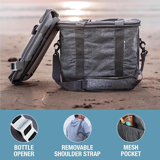 CleverMade Collapsible Insulated Cooler Bag – Leakproof Soft Cooler for Beach, Travel, Car – Bottle Opener