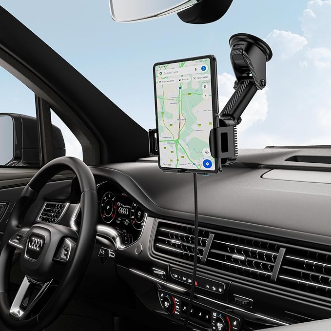 Wireless Car Charger Mount, 15W Dual Coil Rotatable Car Phone Holder Wireless Charger for Samsung Galaxy Z Fold 7/6/5/4/3/2, Z Flip, S25/S24/S23/S22 Series and iPhone, Car Charger Included