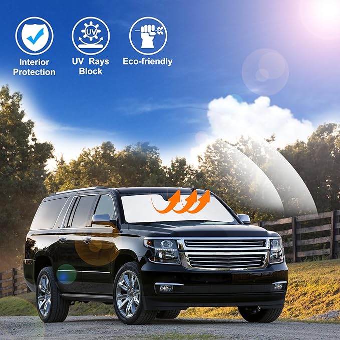 Windshield Sun Shade Custom Fit for 2015-2020 Chevrolet/Chevy Suburban Accessories Foldable Sunshade Sun Blocker Protect Car from Sun Rays & Heat Damage Keep Car Cooler