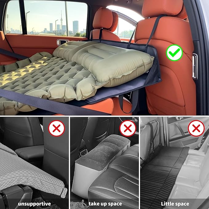Portable Air Mattresses for Sleeping,Car Rear Seat Mattress Extension Plate,Folding Car Bed Mattress,Increase Travel Trunk Space & Car Bed Camping Space for Car/SUV/Model Y/3-Camping Essential ﻿