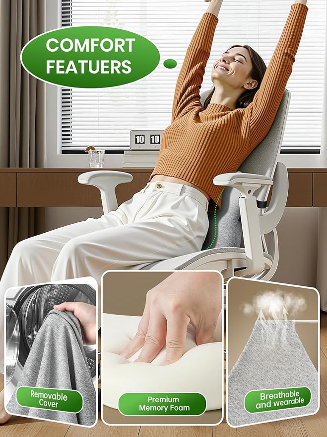 Benazcap Memory Foam Lumbar Pillow, Chair Lower Back Pain Relief Lumbar Pillow, Lumbar Support Pillow for Office, Ergonomic Design Back Support Pillow for Office Chair, Car, Home, LightGray
