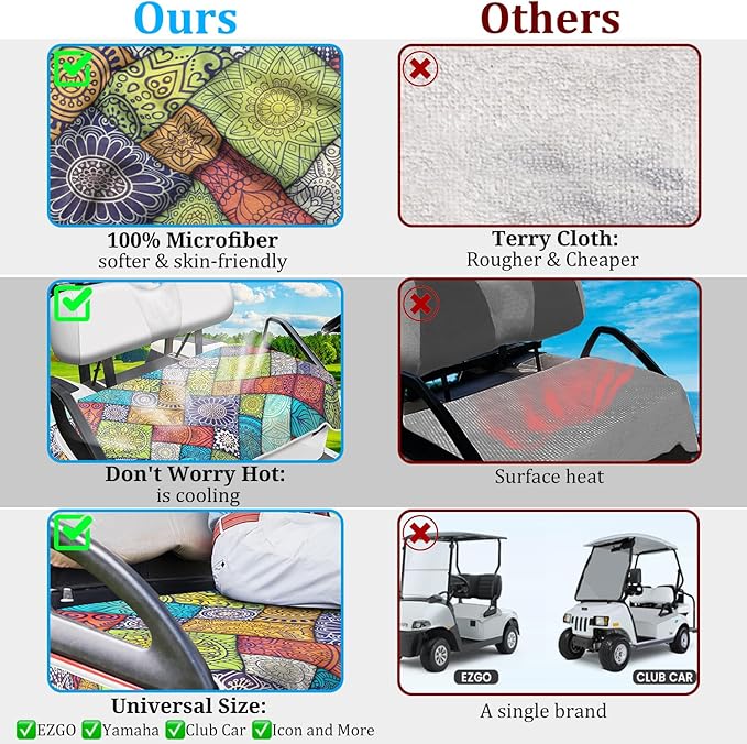 ENYORSE Golf Cart Seat Covers - Ethnic Style Golf Cart Towel Blanket for 2/4 Seater, Soft & Breathable Microfiber, Keeps Seats Cool & Comfortable, 51”x31”, Fits EZGO/Yamaha/Club Car