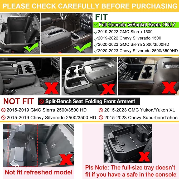 PIMCAR Full Size Console Armrest Organizer Compatible with 2019-2022 Chevy Silverado/GMC Sierra 1500 & 2020-2023 Silverado/Sierra 2500 HD/3500 HD-Full Console w/Bucket Seats ONLY Red Trim