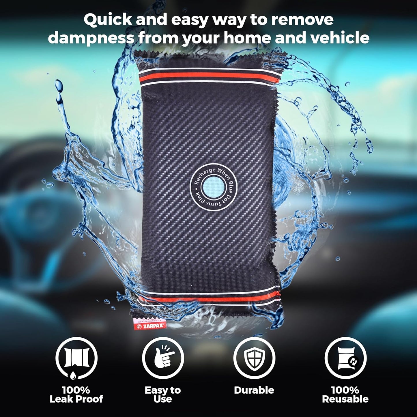 Car Dehumidifier Mega Pack - Absorbs Moisture & Condensation - 100% Leakproof - Reusable (2.2lbs/1kg)