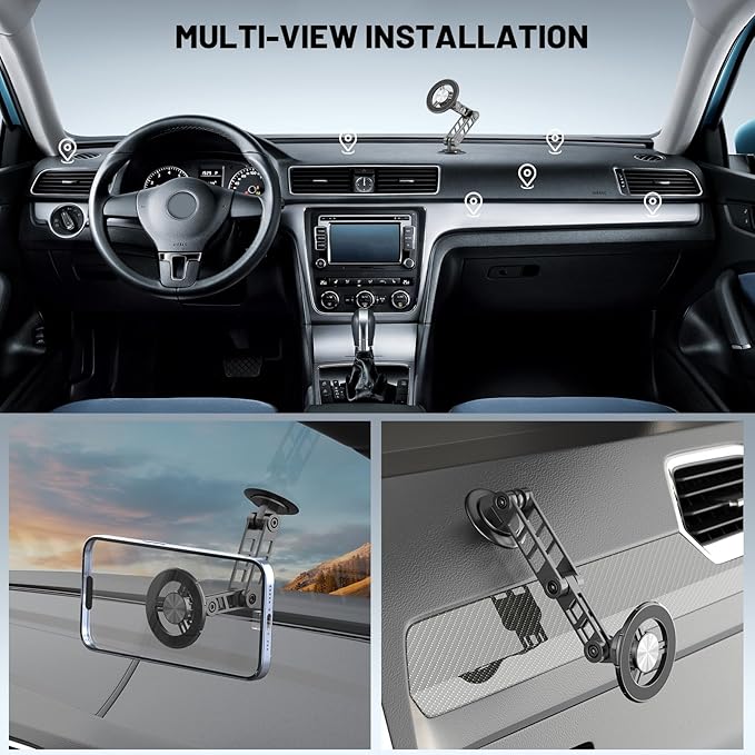 Magnetic Phone Holder for Car, Fits for Magsafe Car Mount 1080° Rotation and Foldable Strong Magnets Car Phone Holder for iPhone 16 15 14 13 12 Pro Max Car Accessories