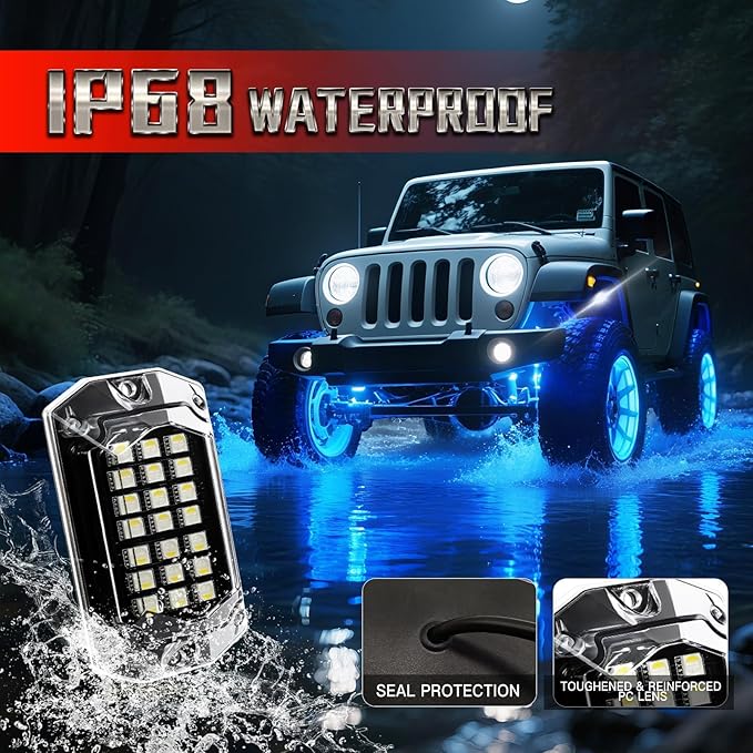 20 Pods Full Angle RGBW LED Rock Lights for Truck Jeeps RV Pickup Offroad UTV SUV Van, Upgraded RGB Waterproof Multicolor Neon Underglow Kit with APP/RF Remote Vehicle Underbody Light Underneath 12V