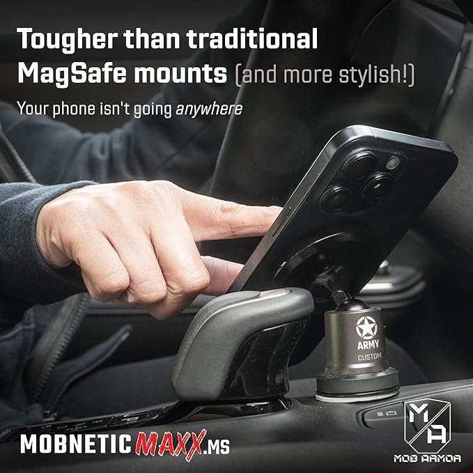 Mob Armor MobNetic Maxx MS - Customized MagSafe Compatible Magnetic Phone Holder for Car, Personalized Phone Mount Made w/Heavy Duty Aluminum Metal, Works w/iPhones & Androids - Gun Metal