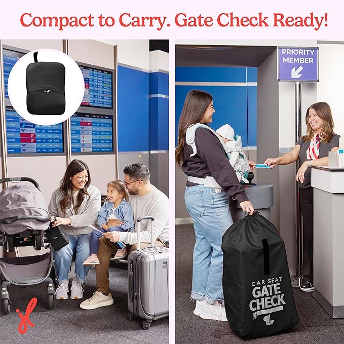 J.L. Childress Gate Check Travel Bag for Car Seats - Car Seat Travel Bag for Airplane, Fits All Baby & Infant Carriers, Airport Accessories for Gate Check, Flying Essentials, AirTag Compatible - Black