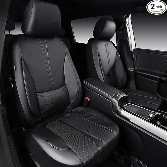 CAR PASS Nappa Leather Car Seat Covers, Water Resistant 3D Foam Faux Leather Seat Covers, Lumbar Support Automotive Seat Covers 2 Front Seats, Comfort & Universal Fit for Cars SUV Truck, Solid Black