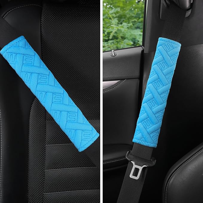JUSTTOP 2-Pack Universal Car Seat Belt Pads Cover for A More Comfortable Driving, Seat Belt Shoulder Strap Covers Harness Pad for Car Interior Accessories(Blue)