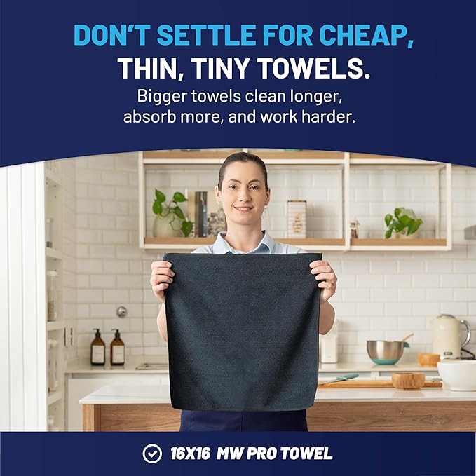 MW Pro Microfiber Cleaning Cloth | Black Gray | 12 Pack | 16” x 16” | All Purpose Microfiber Towels - Clean, Dust, Polish, Scrub, Absorbent