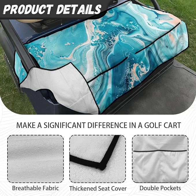 Biyejit Golf Cart Seat Covers with 4 Pockets Golf Cart Seat Towel Blanket Fits 2-Seat Golf Carts, Golf Cart Accessories