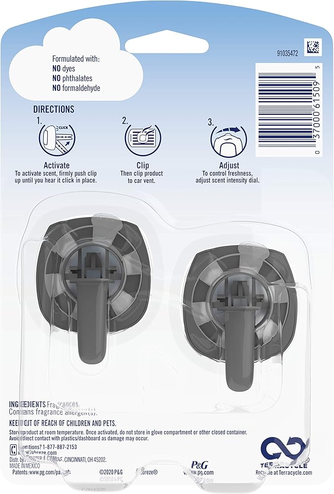 Febreze Car Pet Odor Eliminator, Air Freshener Vent Clip, Up to 30 Days Freshness, Fresh Scent, 2 Count