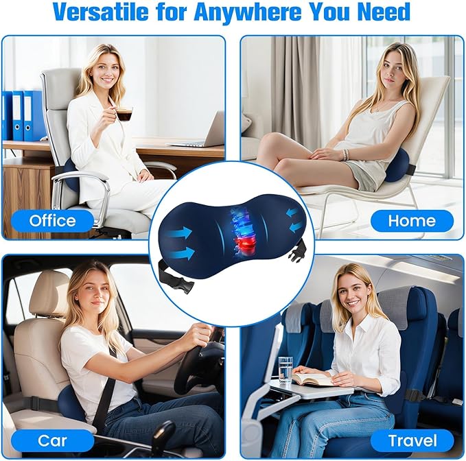 Lumbar Support Pillow for Office Chair - Memory Foam Lumbar Pillow with Detachable Strap & Breathable Cover, Ergonomic Back Support for Office Chair, Car, Bed Rest (Blue)