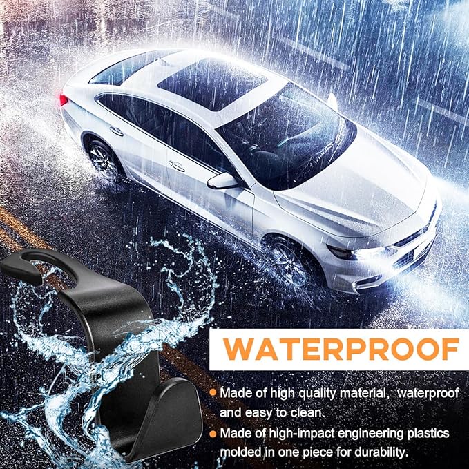 4PCS Car Seat Headrest Hook, Auto Back Seat Hanging Storage Organizer, Vehicle Seatback Hanger Holder for Purse Handbag Coat Umbrella, Universal Interior Car Accessories (Black)