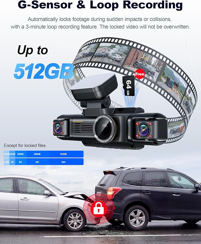 N300Pro 4K 4 Channel Dash Cam Front and Rear, STARVIS 2 Sensor, 3" Touch Screen, 5.8GHz WiFi GPS, 360° Car Dash Camera, AI Driver Monitor System, Free 64GB Card, WDR Night Vision HDR, 24H Parking Mode
