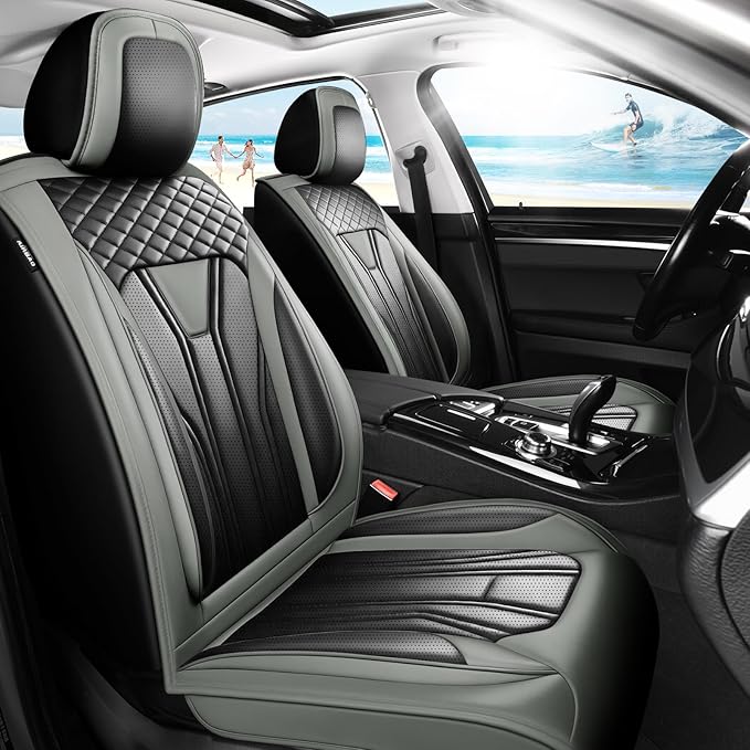 Fit HRV Car Seat Covers Compatible with Honda HRV 2016-2025 2026, Premium Leather Breathable, Wear Resistant, Airbag Compatible, All-Weather Protection & Full Coverage, Full Set Gray&Black