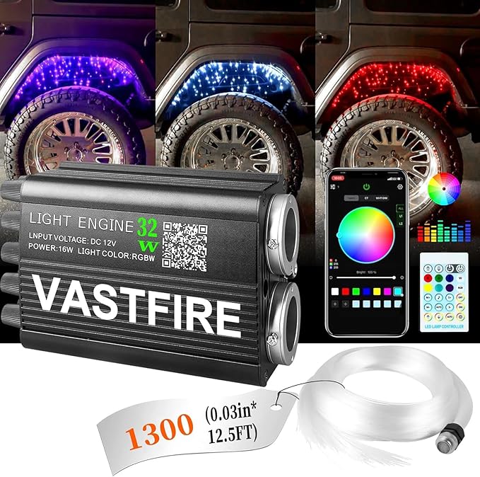 VASTFIRE Starlight Headliner Kit – 1300pcs Twinkle Meteor Fiber Optic Star Lights for Car, Bluetooth APP & Remote Control, RGBW Color Changing, DIY Interior Roof Ceiling Light, Sound Sync LED Kit