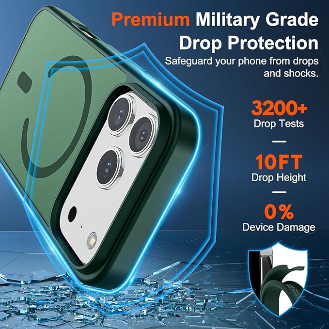 SUPFINE Magnetic for iPhone 17 Pro Case (Compatible with MagSafe)(Military Grade Drop Protection) Translucent Matte Shockproof with Anti-Fingerprint Phone Cover,Forest Green