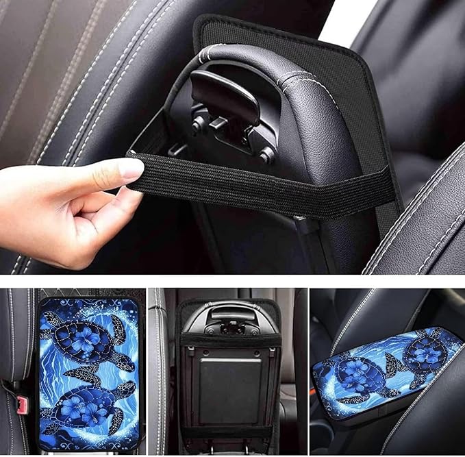 Dreaweet Blue Sea Turtle Armrest Cover for Car Center Console,Turtle Car Accessories for Women Men Soft Car Armrest Cover Pad Universal Center Console Replacement for Car Truck SUV Sedan