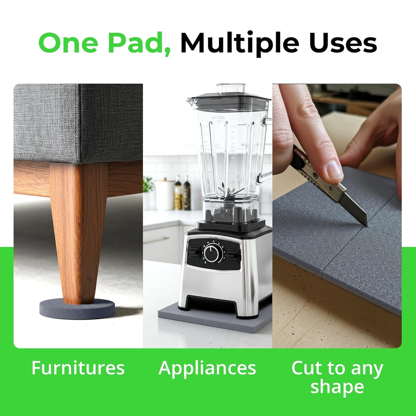 XCEL Set of 4 Gray Multi-Purpose Anti-Vibration Pads with Self Adhesive – Protection for Furniture & Appliances – Closed Cell Foam Rubber Pad, 12” x 12” x ¼”
