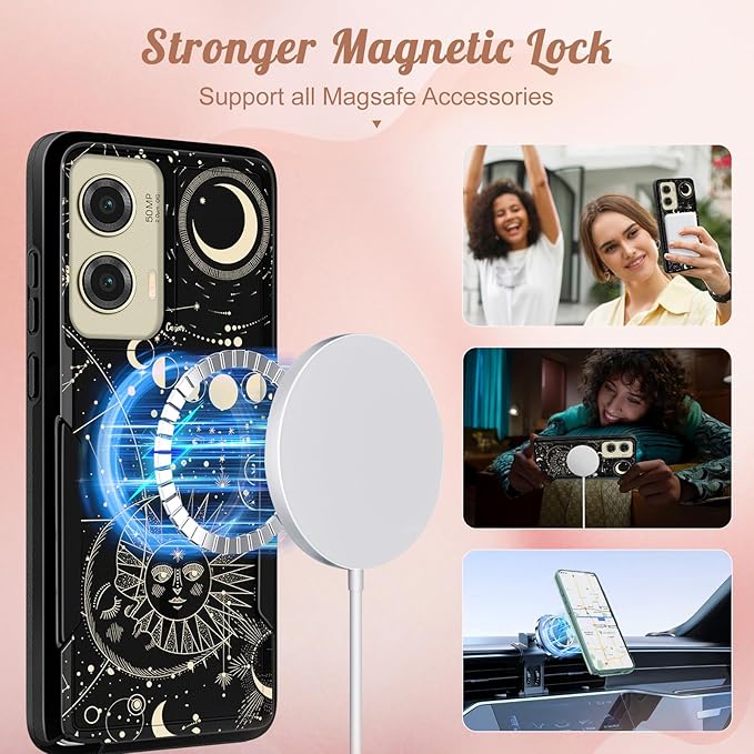 for Moto G Stylus 5G 2024 Case - Compatible with MagSafe Women Girls Cute Magnetic Phone Cover Aesthetic Sun Moon Heavy Duty Shockproof Design for Motorola Moto G Stylus 5G 2024 Cases