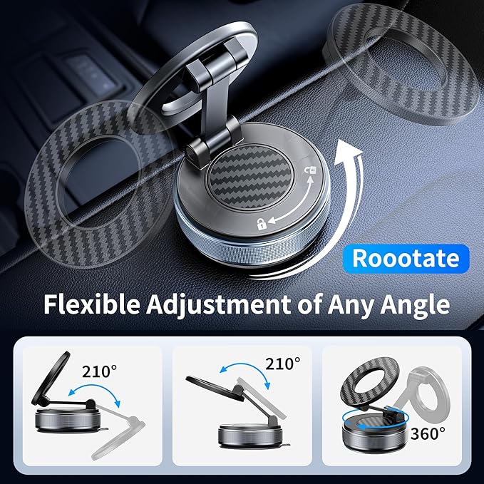 Car Phone Holder for Magsafe, Suction Cup Phone Mount 360° Adjustable Vacuum Magnetic Phone Holder, Cell Phone Holders for Your Car Compatible with iPhone 17 Pro Max 16 15 14 13 12 (Carbon Fiber)