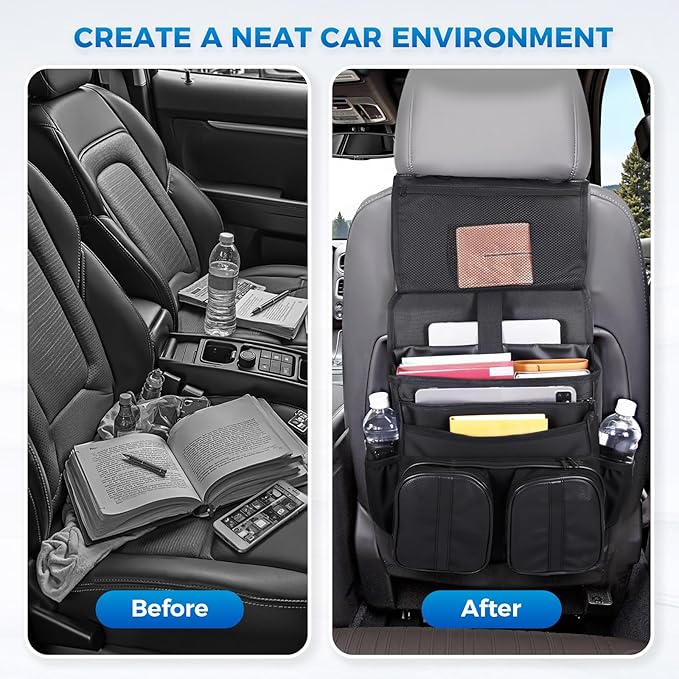 Tsumbay 2-in-1 Car Seat Organizer for Front Seat, Hanging Car Organizer with Laptop Compartment, Tablet Holder & Adjustable Shoulder Strap, Heavy-Duty Oxford Leather Office Organizer for SUV,Truck,Van